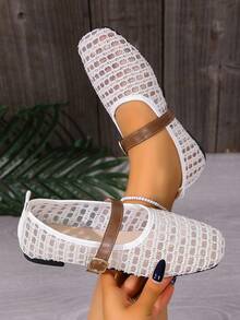 Bailarinas de mujer con diseño de Mary Jane, con malla transpirable y hebilla ajustable - Blanco - Ver 7