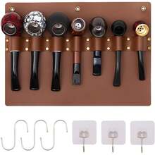 Obacco Pipe Stand, PU Leather Pipe Holder For 7 Smoking Pipes, Includes 3 Adhesive Mounting Hooks & 3 X 3.54-Inch S-Hooks, Pipes Not Included - 1 - View 2