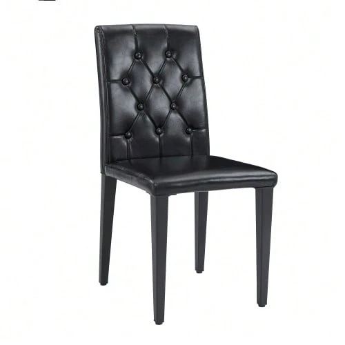 Table And Chair Set. This Minimalist And Modern Glass Table Set, 85 Cm In Diameter, Includes A Table And Four Chairs – Polyurethane Dining Chairs With Tufted Backs. A Subtly Luxurious Choice For Your Dining Room. - Black - View 1