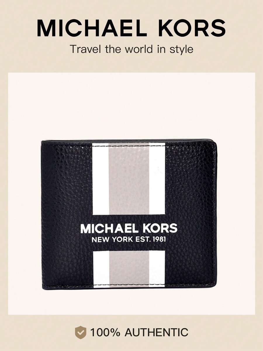 Michael Kors MK Cooper RFID屏蔽双折钱包，带可拆卸卡套，男女通用 - 黑色拼白色 - 查看 1