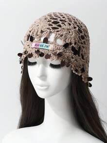1 chiếc băng đô cài tóc kiểu Boho móc len đính sequin thủ công dành cho nữ, nhẹ, thoáng khí, kiểu dáng rỗng, thích hợp cho mùa xuân/hè, thời trang và đa năng. - Mũ len - Xem 10