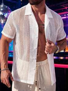 Men's Casual Hollow Out Design Shirt, Summer - White - View 1