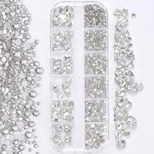 12 Pieces Of 3D Clear Crystal Nail Stickers Mixed With Oval Diamonds, Butterflies, Hearts And Round Rhinestones For Nail Decoration. - 淺粉色 - 查看 12