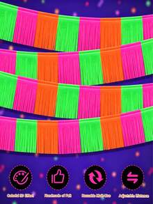 3 Packs Glow In The Dark Party Supplies, 118inch UV Black Light Fluorescent Fringe Garland For Neon Birthday Rave Disco Decorations Photo Booth Backdrop Halloween Table Skirt Decoration - View 6