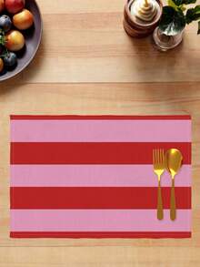 4pcs/Set Kitchen Fabric Placemats Mother's Day Decoration, Red Striped Pattern, Suitable For Holiday Seasonal Tabletop Decor, Heat-Resistant Insulating Pads, Machine Washable, Suitable For Home Kitchen - Pink - View 5