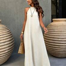 . . Vestido estilo bohemio vintage con espalda descubierta y corte evasé, de elegante color albaricoque, adecuado para el Día de San Valentín, la playa y las vacaciones de verano - Albaricoque - Ver 2