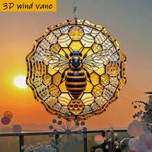 1 Stück 3D Mosaik Bienen Windspiel - 360° drehende Eisen Hängedekoration mit Waben- und Bienen-Design, 10 Zoll quadratisch für Außen-/Innenbereich, geeignet für Weihnachten, Hochzeit, Party - windaktivierter Summton (ohne Batterie/Strom erforderlich) (Anhänger nicht enthalten), zufälliger Stil - A - Übersicht 7