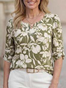 Blusa con escote en V de jacquard para mujeres de edad media y mayores - Multicolor - Ver 12