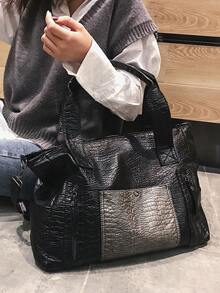Túi tote da PU vân cá sấu màu đen dung tích lớn, thiết kế nhiều ngăn phù hợp cho nhiều dịp, có thể đeo vai hoặc đeo chéo với dây đeo điều chỉnh được, vừa laptop 16 inch, đựng hồ sơ, tuyệt vời cho mua sắm, du lịch, kỳ nghỉ, thường ngày, chất liệu mềm - màu đen - Xem 7