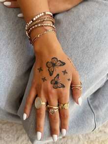 CAT QUEEN ART Semi-Permanent Minimalist Starlight Butterfly Pattern Y2K Tattoo Stickers, 1-2 Weeks No Fading Non-Reflective DIY Wrist Ankle Shoulder Neck Collarbone Body Skin Waterproof Realistic Tattoo Stickers - Blue - View 4