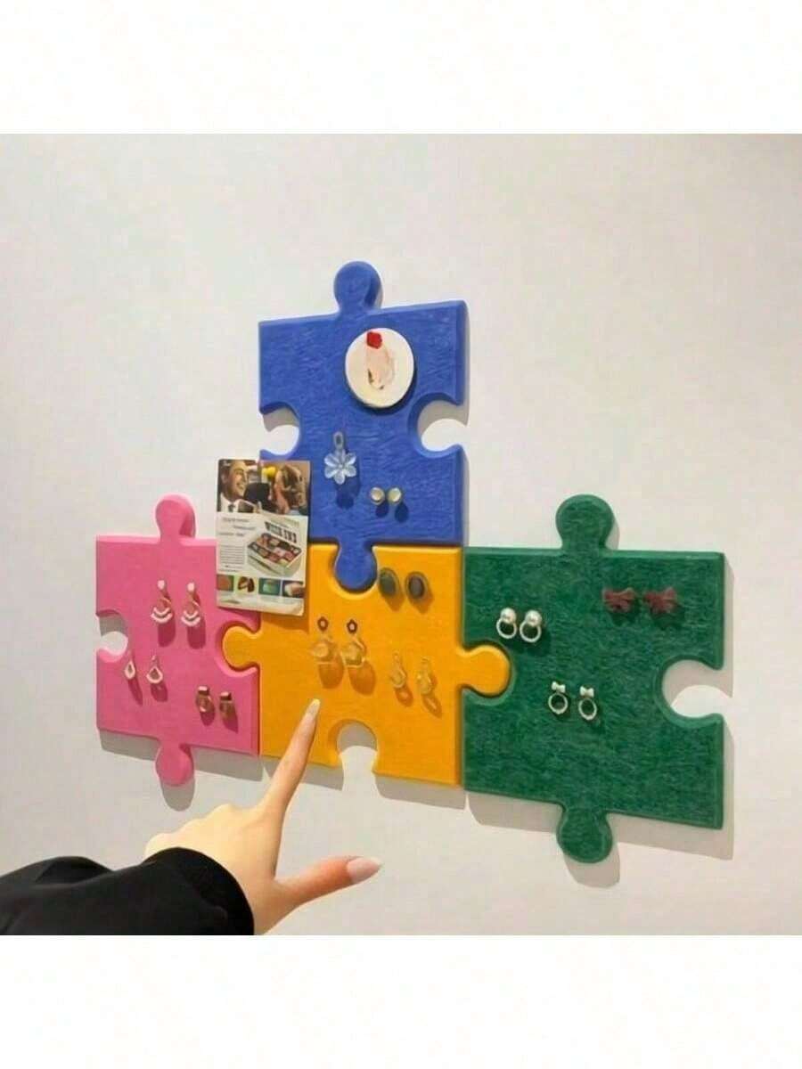 Dopamine Colorful Puzzle Shape Felt Board Wall Sticker, Bedroom Decor Photo Wall Background, Self-Adhesive Felt Wall Panel, Suitable For Office, Home, Classroom Soft Board Romantic Decoration, Back To School - A - View 1