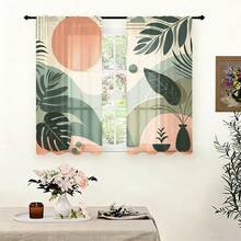 2pcs Tropical Leaf Pattern Semi-Blackout Curtains, No Drill Rod Pocket Design, Casual Style For Living Room, Kitchen, Home Decor, Polyester Fabric, Machine/Hand Washable - Multicolor - View 9