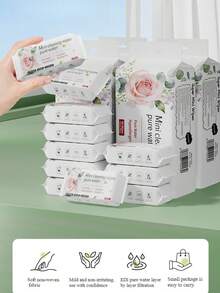 Rose Pattern EDI Pure Water Cleaning Wet Wipes, Portable Small Pack Hand And Mouth Cleaning Wipes - Multicolor - View 9