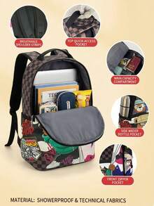 1pc Fashion Pattern Multi-Purpose Backpack, Lightweight Printed Backpack, Stylish Outdoor Commuter Bag, Large Capacity Travel Bag, Multi-Functional Storage Backpack, Adjustable Shoulder Strap, Back To School, Valentine's Day Best Gift, Gift For Friends Or Others, Gift For Men, A Fun Gift - Brown - View 8