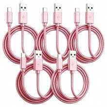 5pcs Fast Charging USB-A To Type-C Charging Cable, Suitable For Android Phones, Nylon Braided, Durable Phone Charging Cable, 1m Length, Compatible With IPhone, And Other Android Phones And Type-C Devices, Suitable For Travel Essentials/Car Accessories/Desktop Accessories, Pink/Purple - 1 Meter - View 16
