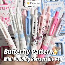 Butterfly Pattern Mini Pudding Retractable Gel Pen, 0.5mm Black Ink Smooth Writing Pen With Soft Grip, Cute Butterfly Floral Stationery For School Supplies, Study Notes, Journaling, Planner, Office Writing - A - View 9
