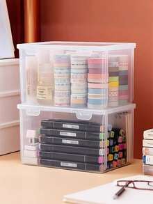 Large Capacity Transparent Plastic Storage Box, Desktop Organizer Box, Easy To Use, Rectangular Flip-Top Design, Multi-Purpose Home, Office And School Desktop File Folder, Stackable Design, Suitable For Office, School And Home Use, Jewelry Storage - Multicolor - View 7