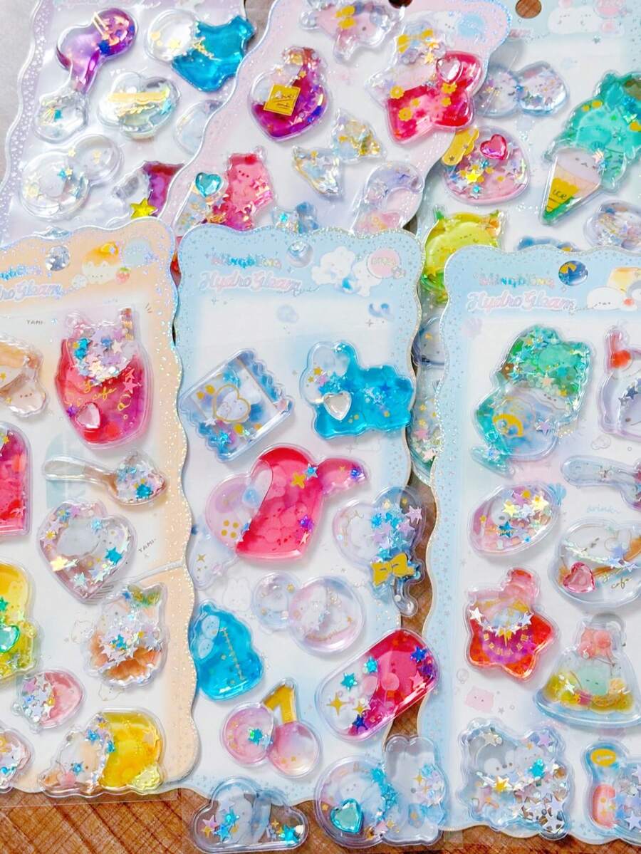 3D Water Sticker Cartoon Wiggle Water Injection 3D Sticker Cute DIY Phone Graffiti Decoration Sticker Holiday Gift