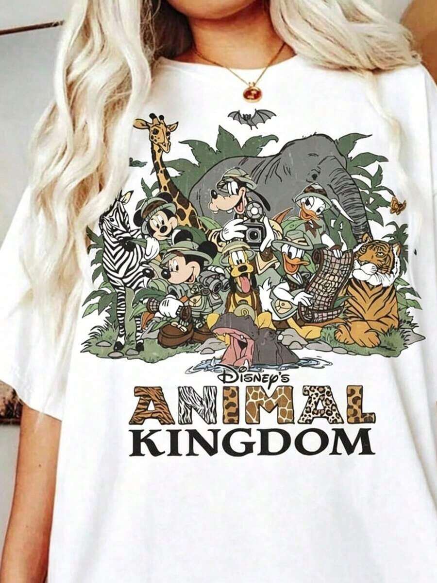 Disney Unisex Loose T-Shirt Cartoon Animal Kingdom Adventure Wind Printed T-Shirt, Suitable For Daily Wear, Easy To Wear In Summer, Micro-Elastic, Soft Round Neck Casual Daily Shirt, Round Neck Summer Sweatshirt, Both Men And Women, Loose Version, Holiday Gift.--Disneys Disneyland Paris The Magic Kingdom Disneyesque The House Of Mouse Mickey Mouse Empire Modest Summer Outfits Take That T Shirt Summer Coord Tops For Women Summer Summer Clothes Women Summer Clothes Summer Tops Summer Tops Women Summer Co Ord Summer Top Summer Outfits White Top Black Top Holiday Outfits For Women Tops For Women Summer Holiday Gifts Valentine's Day Gifts Earth Day Gifts Oktoberfest Gifts Summer Bank Holiday Gifts - trắng - Xem 1
