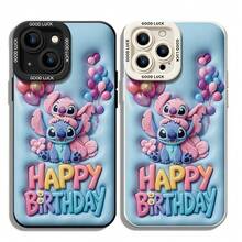 Disney Lilo & Stitch Couple Phone Case - Inflated Embossed Birthday‑Themed Stitch And Angel Protective Case With Balloon Decorations, Light Blue Puffy Background With Raised "Happy Birthday" Lettering, Compatible With IPhone 17, 16, 15, 14, 13, 12, 11 Pro Series And Galaxy S22, S23, S24, S25 Models, Ideal For Birthdays, Holidays, Anniversaries, Graduation Gifts, Or Any Special Occasion To Surprise Family, Friends, Classmates, And Loved Ones. - White - View 6