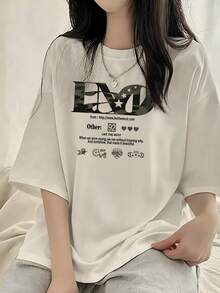 Short-Sleeved T-Shirt For Women, Summer, Round Neck, Loose Top - White 1 - View 2