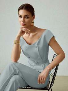 PREMIUM BLUSA ELEGANTE Y DE MODA DE DOBLE BOTONADURA PARA COMMUTER - Azul - Ver 9