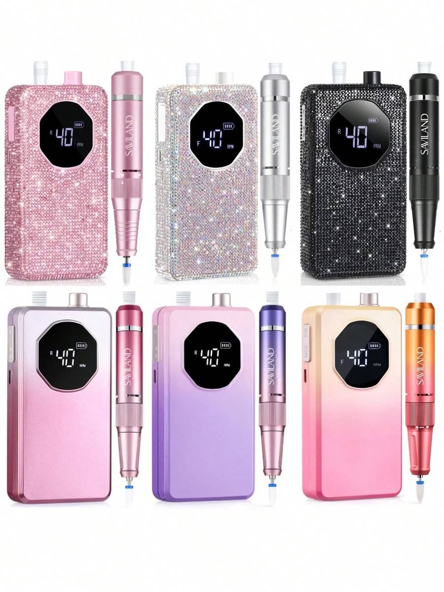 SAVILAND Professional Nail Drill 40000 RPM: Portable Diamond Nail Drill Kit Rechargeable 4000 MAh Electric Nail File For Thick Acrylic Nails With Ceramic Nail Drill Bits Sanding Bands Nail Tech Salon - Hồng - Xem 1