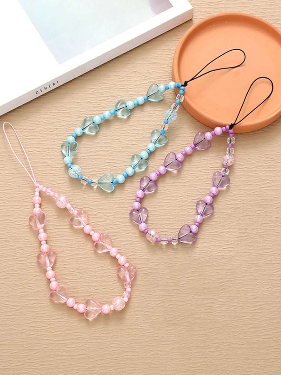 Transparent Heart Beaded Phone Lanyard, Creative Versatile Accessory Strap For Phone, Camera, Bag, Key Chain - Multicolor - View 1