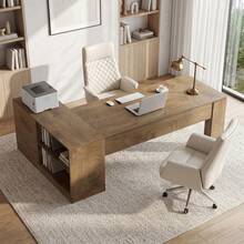 Tribesigns 78.7" L-Shaped Desk With Drawers & Storage Shelves, Modern Executive Computer Desk With Cabinet, Corner Workstation For Home Office - Rustic Brown - View 3
