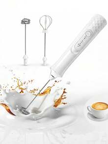 Multifunctional USB Rechargeable Handheld Milk Frother, With 2 Detachable Milk Frothing Heads, 3-Speed Electric Coffee Mixer, Detachable Stainless Steel Milk Frothing Whisk Suitable For Latte, Cappuccino, Matcha, Egg - Multicolor - View 8