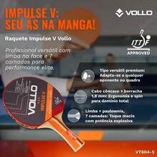 Raquete de Ping Pong Profissional Impulse V Cabo Côncavo Lâmina 6,6mm Vollo - Vermelho - Visão 5