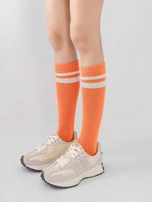 1 Paar Kindersocken, regulärer Stil Mädchen Kniestrümpfe, farbenfrohe zweifarbige eng anliegende Kniestrümpfe im JK-Stil, Sportlicher Look, Frühling/Sommer - Verschiedenfarbig - Übersicht 6