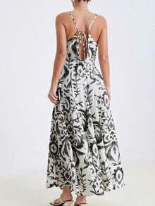 xheAveloria Frievida Vestido deslizante de gasa de estilo vintage con base blanca y estampado aleatorio verde, de bambú y aspecto de lino, con elaborada artesanía, diseño de falda acampanada, bajo romántico, técnica de impresión refinada, estilo bohemio natural, adecuado para vacaciones de verano, playa, fiesta, picnic, salida casualxhe - Multicolor 2 - Ver 2
