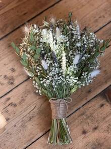 1 Bunch Mixed Artificial Flowers Including Baby's Breath, Love Grass, Rabbit Tail Grass, Jewel Grass, Etc., Suitable For Table Vase Arrangement, Wedding Decor, Bridal Bouquet, Home & Office Decoration, Party Decor - White-green - View 2