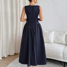 Vestido sin mangas a rayas para mujer, de moda para ir al trabajo en verano - Azul - Ver 4