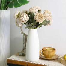 2 piezas de cabezas de flores de peonía de seda realistas, color rojo, alta simulación, adecuadas para decoración de bodas, decoración de pasteles, decoración de sala de estar en el hogar, decoración de mesas, decoración de fiestas de otoño, decoración de mesas de comedor de cosecha, decoración de árboles de Navidad/coronas, etc. - marrón claro - Ver 5