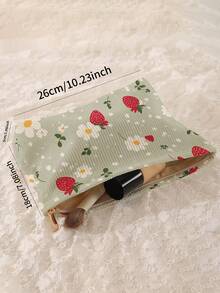 1pc Portable Strawberry Flower Pattern Double-Sided Print Zipper Cosmetic Bag, Multi-Functional Travel Toiletry Organizer - Multicolor - View 3