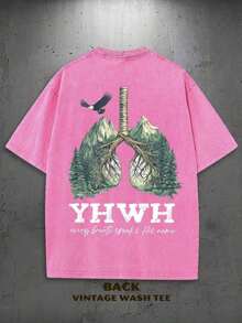 2026 New American Style T-Shirt% Cotton YHWH Nature Vintage Washed% Cotton |   Graphic Forest Lungs With Birds, Distressed Fabric - Religious Inspired Clothing And Meaningful Gift Idea |   Unisex - 粉色 - 查看 2