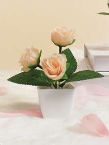 Vaso de 3/4 com 12 cm (4,7 polegadas) de altura, mini rosa artificial em vaso, decoração para sala de estar, quarto, banheiro, estante, enfeite delicado para casamento, mesa e decoração em geral. - Multicolorido - Ver 1