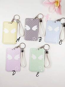 1pc ABS Polka Dot Printed Cartoon Style Slide Card Holder. Student Wristband Card Holder, Women Student Card Holder, ID Bus Pass Protector, Student Campus Card Protector - Multicolor - View 14