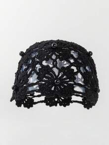 1 chiếc mũ len móc rỗng hình bướm đính ngọc trai thời trang nữ, mũ beanie nhẹ nhàng cho mùa xuân/thu, phù hợp với phong cách boho, đi biển và mặc hàng ngày. - A - Xem 7