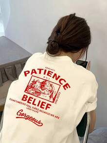Women's Y2K Vintage Graphic T-Shirt - Loose Fit, Casual Non-Stretch T-Shirt For Everyday Wear In Spring/Summer/Autumn - Stylish Women's Clothing Collection - 杏色 - 查看 1