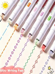 6pcs Floral Outline Markers, Oblique Tip, Floral Markers, Suitable For Scrapbooking, Student Craft Enthusiasts, Gifts, Back To School Season - Highlighter - View 1