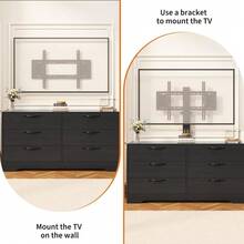 Diseño elegante y funcional - Mueble TV moderno con soporte, centro de entretenimiento de 120 cm, cómoda de 6 cajones de ratán para TV de 32-85", gran capacidad de almacenaje - Negro - Ver 4