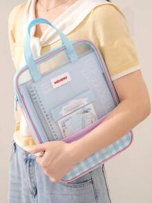 Transparent Mesh Zipper File Folder Bag,Waterproof Student Homework Bag,Subject Organizer Bag,Large Capacity Document Bag,Retro Plaid For Textbooks, Notebooks,For Student,Teacher,Office,Suitable Elementary,Middle,High School Students,Back To School - View 4