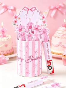 25 pezzi/Set Carta regalo per cioccolato con design a fiocco rosa e candela di compleanno, Carta regalo per compleanno, Forniture per confezionamento di cioccolatini, Decorazione per confezionamento di regali per feste di compleanno, Decorazione per feste di compleanno con fiocco rosa, Confezionamento di regali di cioccolatini, Forniture per feste di compleanno, Regalo di compleanno, Bomboniera per feste - fiocco rosa - Visualizzare 3