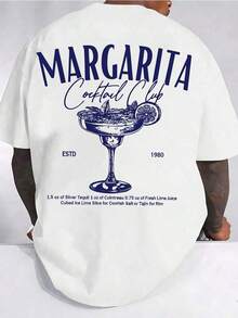Manfinity Dauomo Camiseta de manga corta de cuello redondo casual de verano para hombres, impresa con patrones tropicales de alcohol y eslóganes, tela suave, camiseta de manga corta para hombres. - Blanco - Ver 2