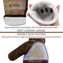 Coffee Cowhide Work Gloves, Cotton Lined Non-Slip Firm Grip Leather Gloves Gardening Welding Construction Farm Work - Coffee - Grey - View 4