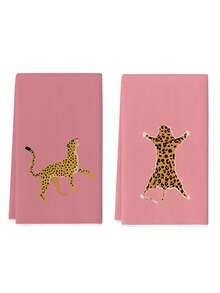 Set 2 buah Handuk Dapur & Serbet Bergaya Universitas yang Cerah dengan Motif Cheetah Warna-warni, Handuk Tangan Bertekstur Menyerap untuk Dekorasi Dapur & Kamar Mandi, Handuk Piring untuk Dapur - Berwarna merah muda - View 7