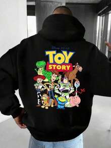 This Disney Men's Casual Hoodie Features A Group Photo Of The Entire Toy Story Cast, Including Iconic Characters Like Woody, Buzz Lightyear, And Hamm, Perfectly Capturing The Film's Joyful Atmosphere. It's A Perfect Choice For Toy Story Fans. - 黑色 - 查看 3